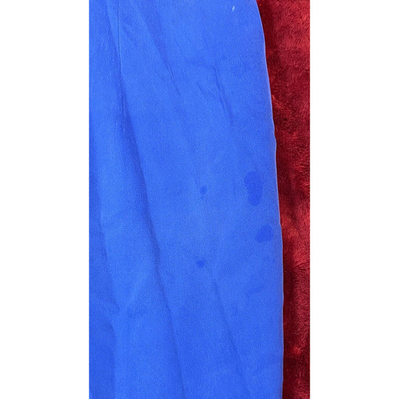 Patrick Petite Collection Size 14 Blue Midi Silk Front Slit Short Sleeve Dress - Picture 11 of 16